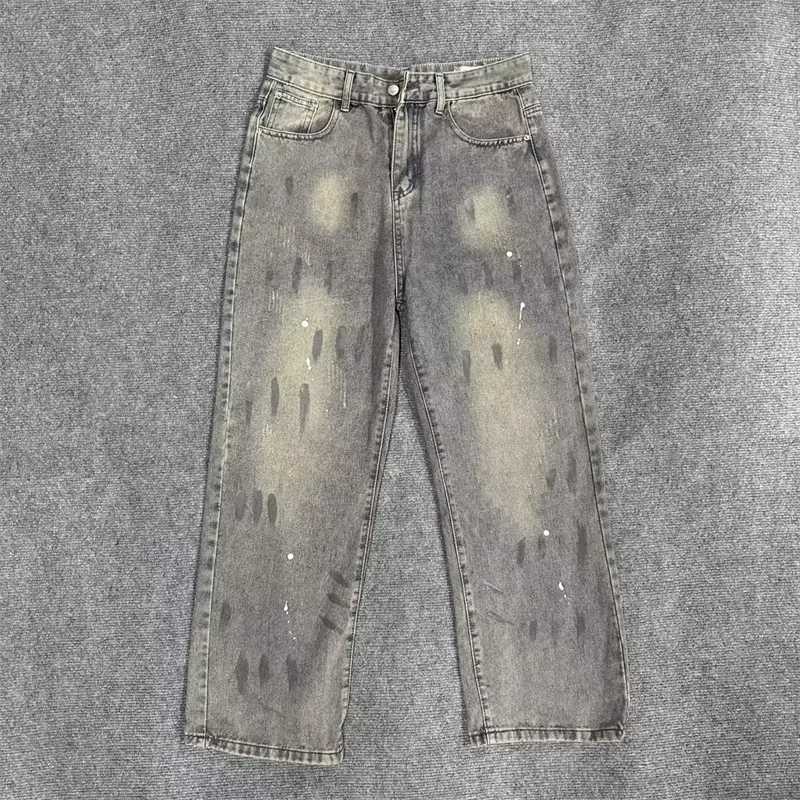 Men's Jeans Spring Men's Graffiti Printed Straight Leg Jeans High Street Fashion Ripped Baggy Denim Pants 2026 New Hip Hop Retro Y2K Jean H2