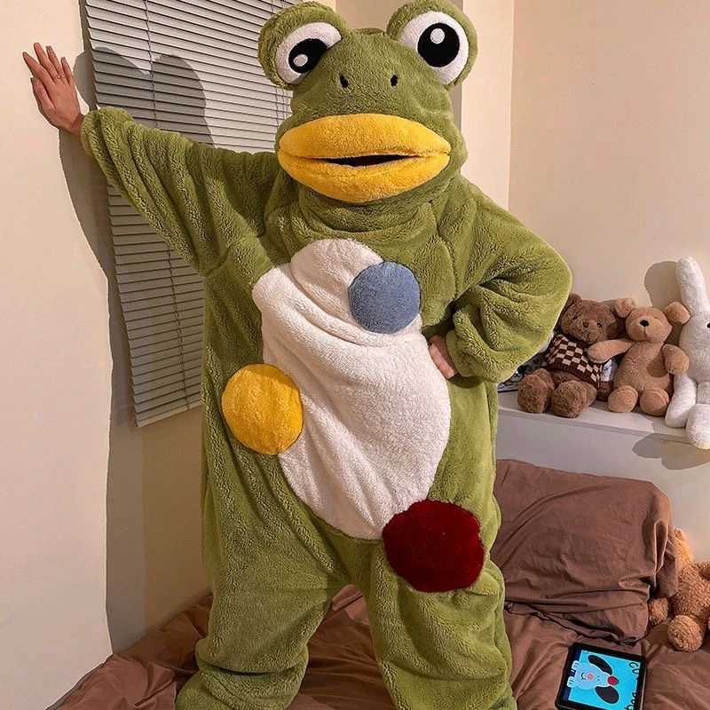 Sleep Lounge Women's Halloween Funny Frog Pajamas One-piece Coral Fleece Thick and Warm Home Wear Autumn Winter for WomenC260924
