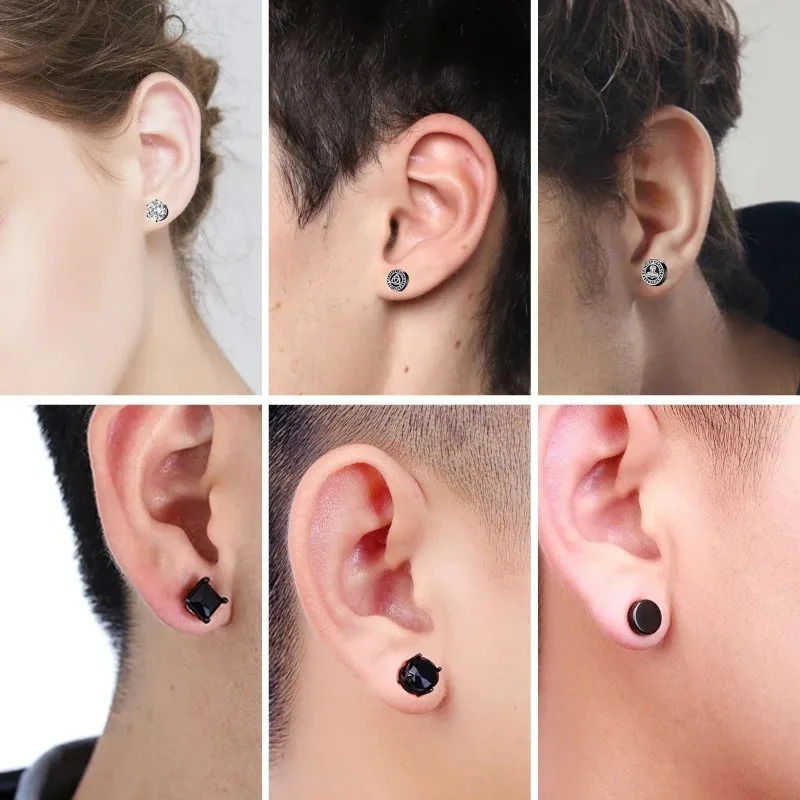 1Pairs Crystal Strong Magnetic Ear Stud Clip Earrings for Men Women Punk Round Zircon Magnet Non Piercing Jewelry 260910 - view 5