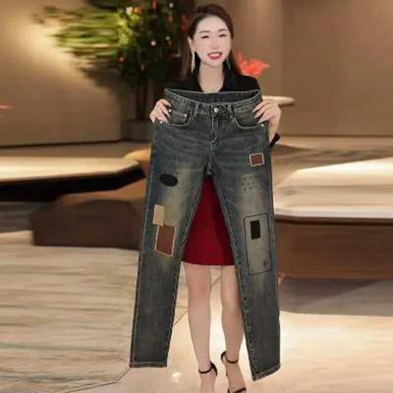 Men's Jeans Vintage Washed Slim Straight Jeans Men Ripped Distressed Heavy Denim Patched Pants Stretch Trendy Streetwear Trousers Male H260924 - view 3