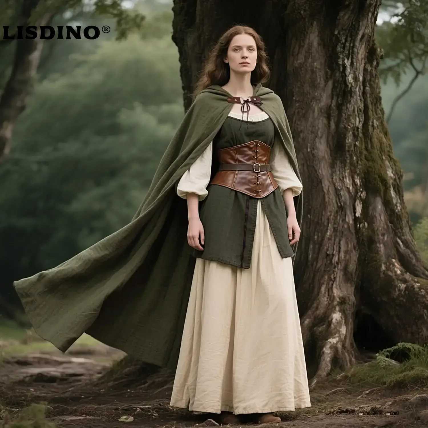 Sleep Lounge Women's LisdinoL'VOW Medieval Hooded Cloak Linen Renaissance Cape With Hood - Halloween Hobbit Cosplay Witch Wizard LARPC260924 - view 5