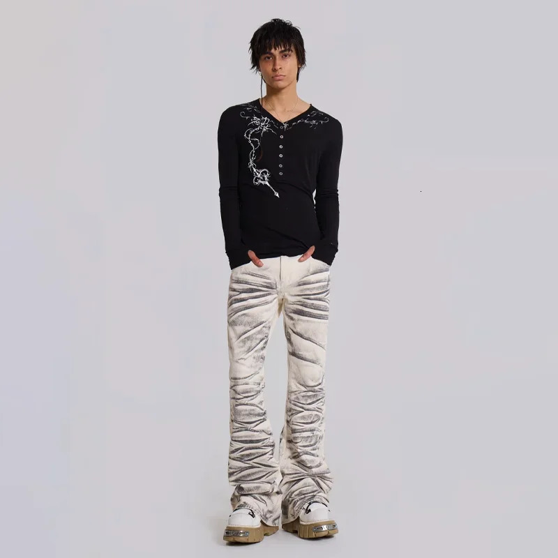Jeans Retro Y2K Arctic White Hip Hop Drift Flared Trumpet Washed High Street Wide Leg Pants Gothic Slim Fit Unisex Trumpet Jeans 260923 - view 6