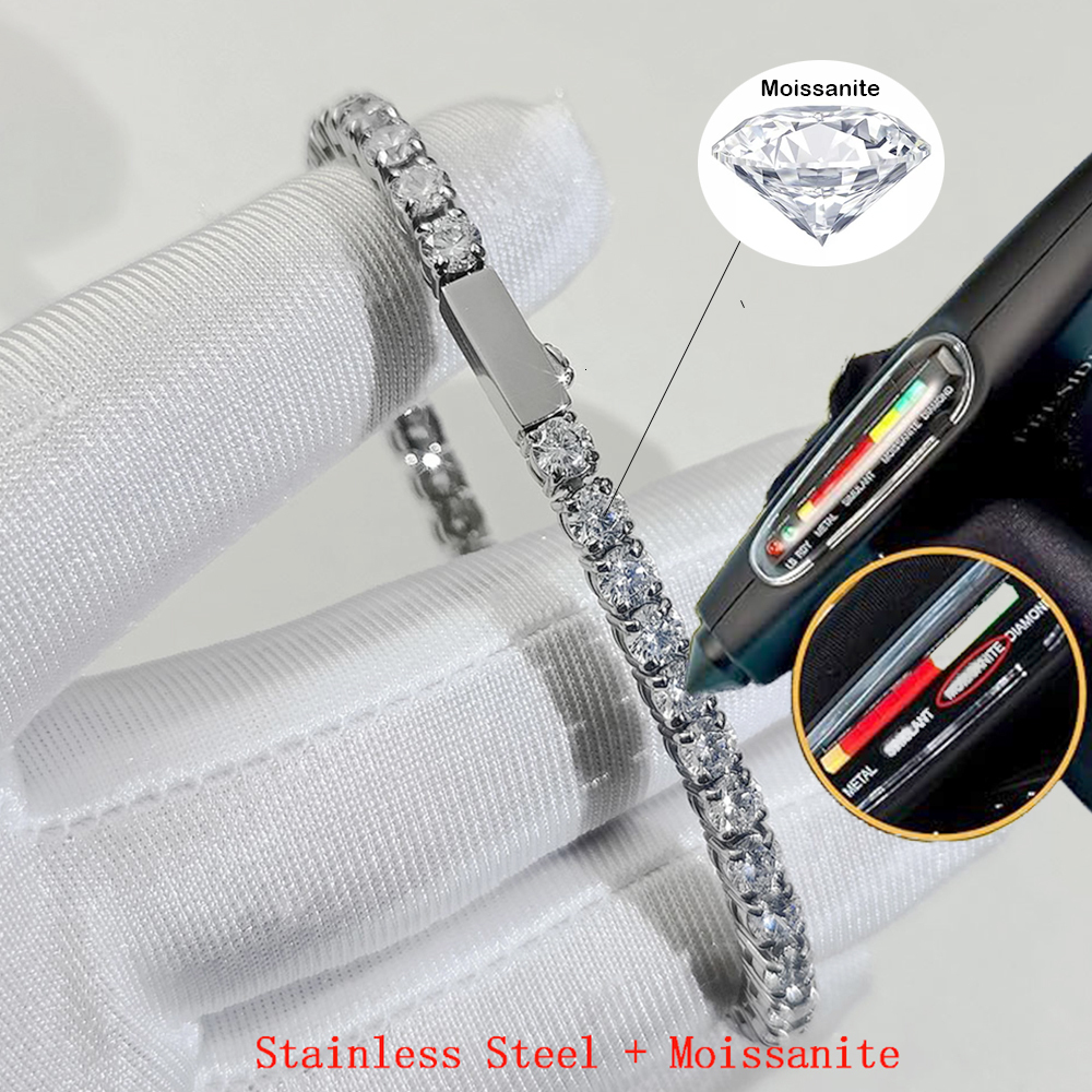 FLEXKING Stainless Steel VVS1 Moissanite Tennis Chain 3/4/5mm Iced Out Lab Moissanite Necklace Bracelet Hip Hop Party Jewelry - view 6