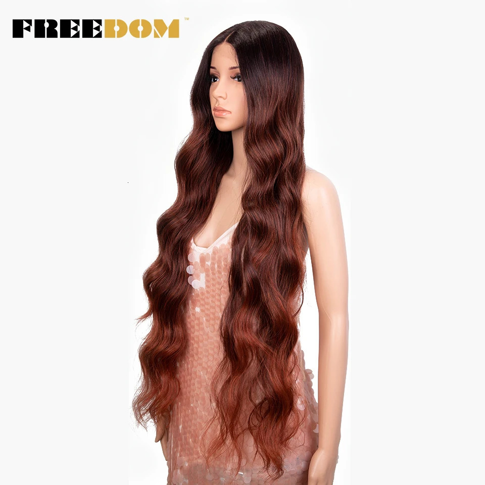 FREEDOM Synthetic Lace Front Wig 36 inch Body Wave Wigs For Women Ombre Blonde Ginger Highlight Wig Long Wavy Cosplay Wigs 260922 - view 4