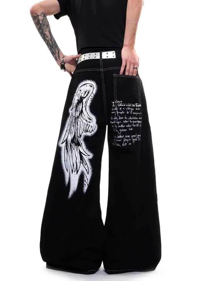 Men's Jeans Loose Straight Leg Jeans Men's Streetwear Gothic Angel Wings Print Hip Hop Y2K Denim Large Size Jeans Casual Wear H260924