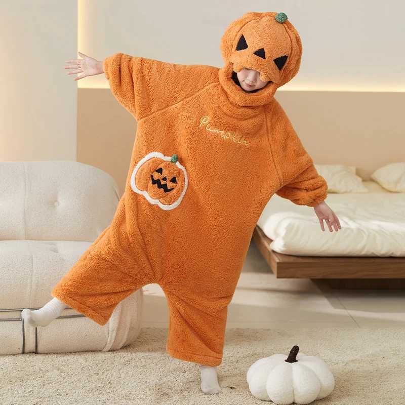Sleep Lounge Women's Halloween Funny Pumpkin Pajamas One-piece Cral Fleece Thick and Warm Home Wear Autumn Winter for WomenC260924 - view 5