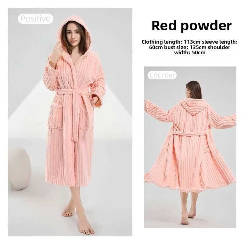 Lounge Women's Sleep Large Size Warm Winter Hooded Bathrobe Candy Bar Coral Fleece Nightgown Absorbent Quick Drying Breathable Skin Friendly Wome - view 3