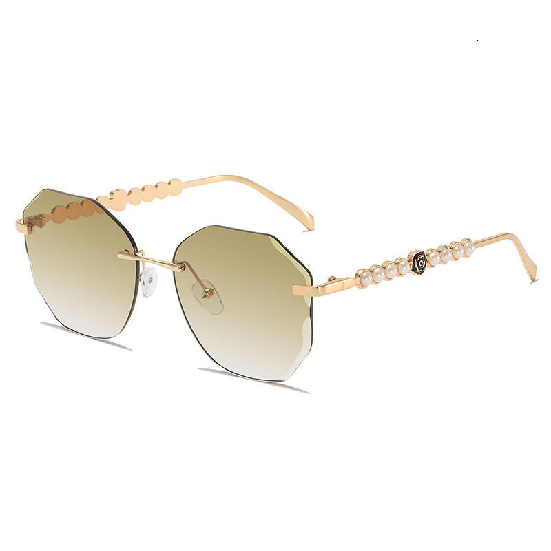 Luxury Fashion Designer Sunglasses Pearl Oval Rimless Cut-Edge Women, New European And American Style, Popular On Internet Live Streaming, Fashionable - view 5