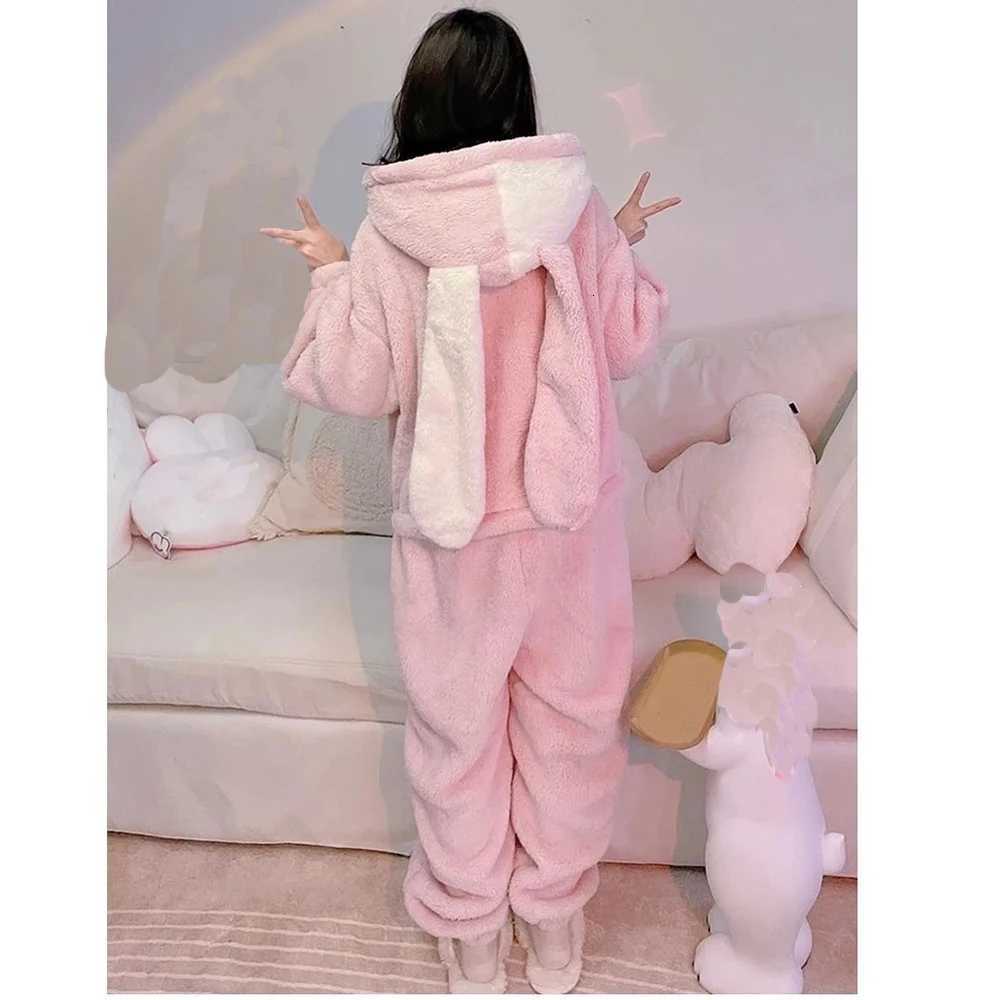 Lounge Women's Sleep Thick Warm Flannel Winter Adult Animal Onesie Pajamas Pink Rabbit Sweet Lovely Women Cosplay Costume Sleepwear One-Piece Pyj - view 5