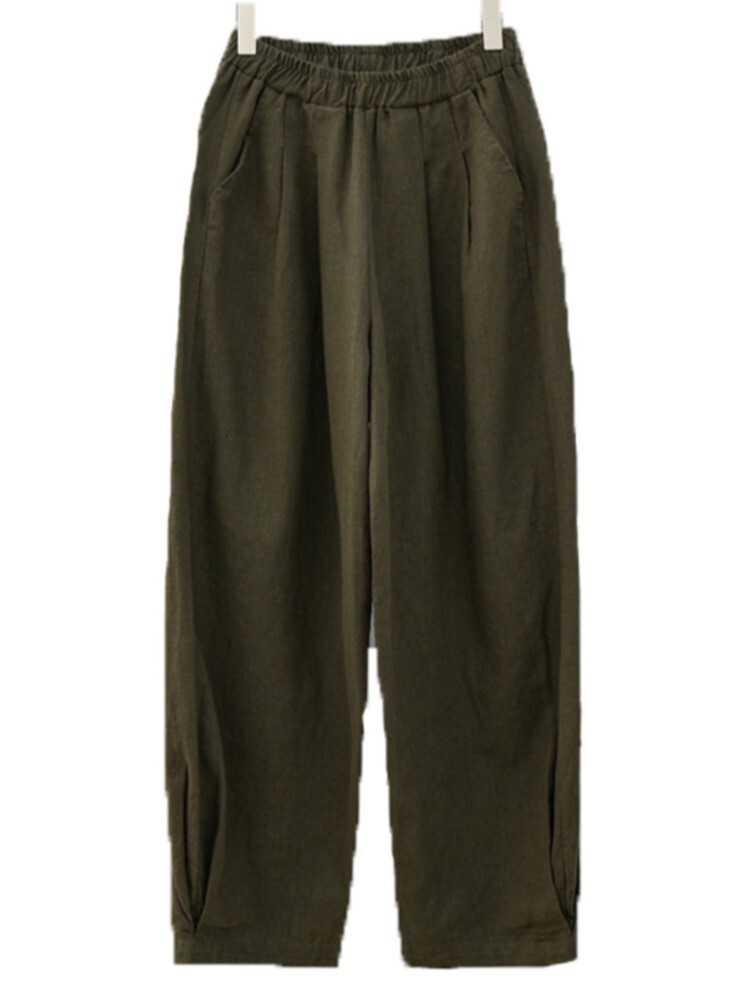 Johnature Women Loose Cotton Linen Casual Solid Color Elastic Waist Lantern Pants 2025 Spring New Female Trousers - view 6