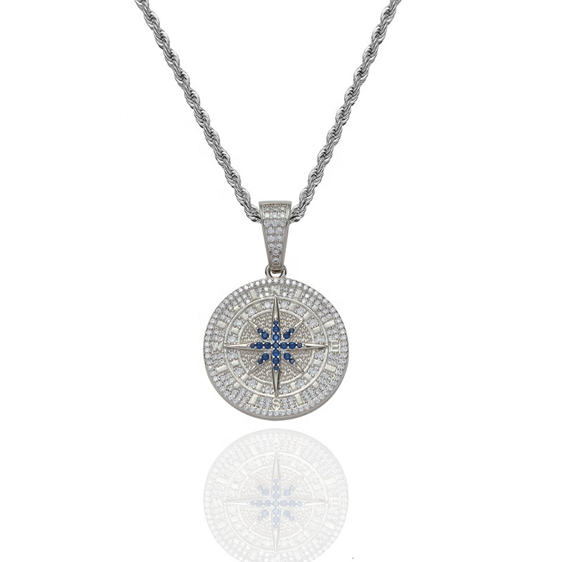 2026 Hip Hop Pendant Necklace 18K White Gold Plated Iced Out Jewelry Moissanite Bling Moissanite Compass Pendant Link Chain for Parties - view 7
