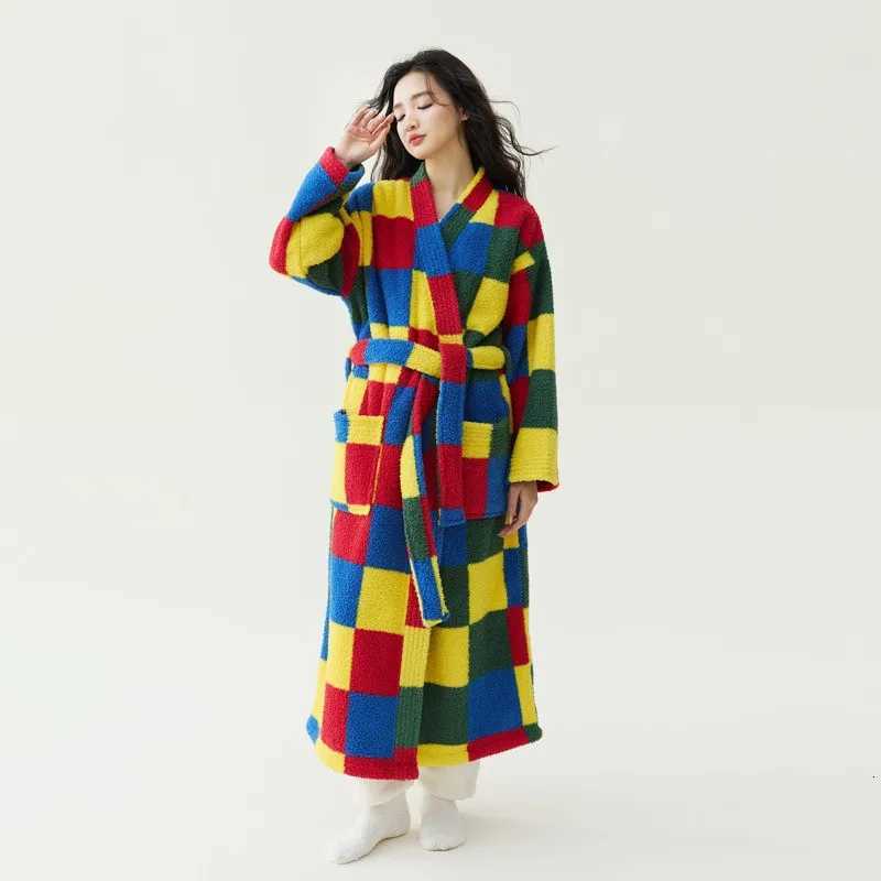 Lounge Women's Sleep Thickened Warm Winter Couple Sleepwear Men Kimono Pajamas Robes Women Striped Bathrobe Home Wear Anti Static Big Size RobesC - view 4