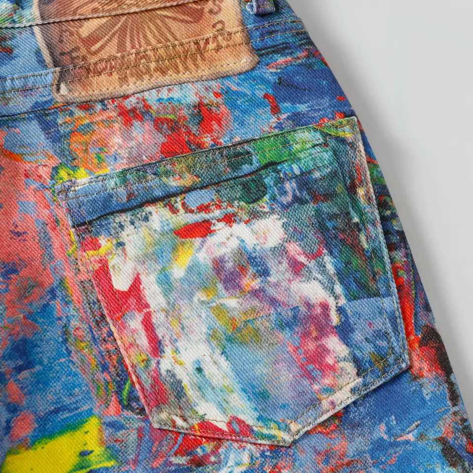 Men's Jeans Street Style Graffiti Baggy Jeans Men Distressed Rainbow Random Painting Pattern Straight Wide Leg Pants Hiphop Y2k Trousers H260924 - view 6