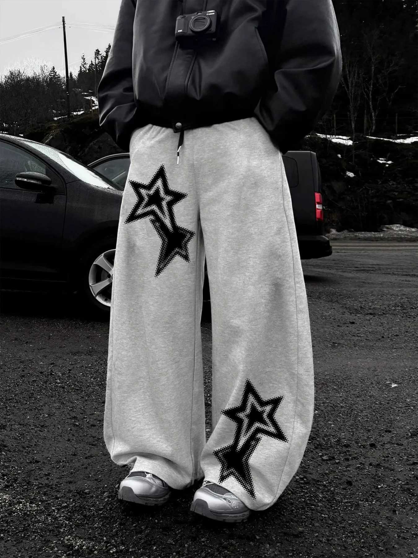 Men's Pants Star Printed Loose Straight Leg Pants with dr1 Suitable for Men's Casual Pants in Autumn and Winter D260924