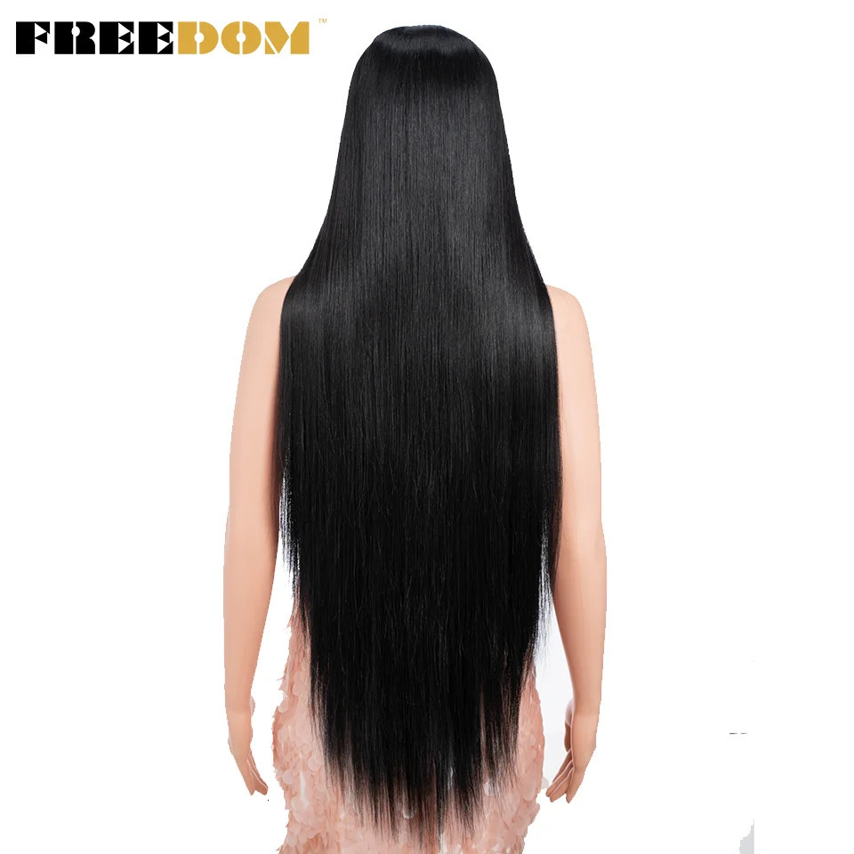 FREEDOM Synthetic Lace Front Wigs For Women 36 inch Long Straight 13X4 Lace Front Wig Ombre Blonde Red Highlight Cosplay Wig 260922 - view 5