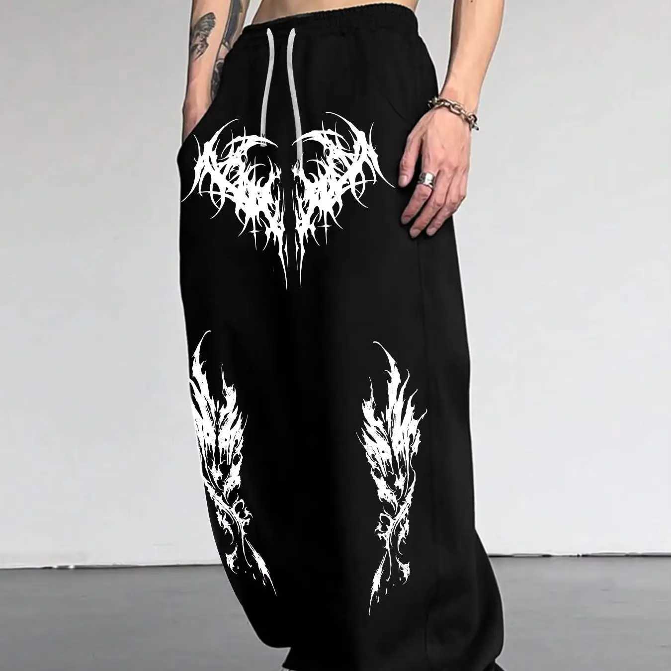 Men's Pants Gothic dark style men's casual sports jogging pants fashion trend sports long wide leg pants men clothing baggy pants D260924