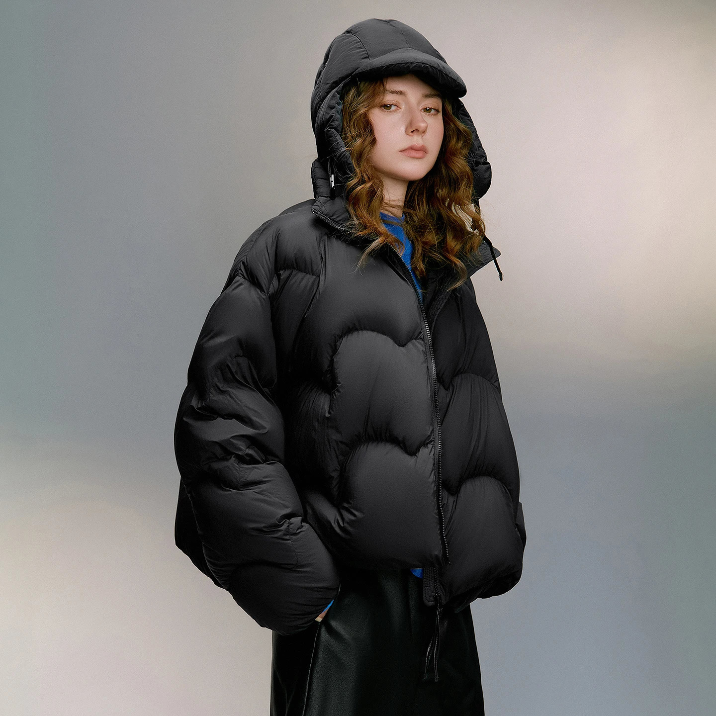 TOYOUTH Women 90% White Duck Down Jacket Winter Ultra Lightweight Wave Pattern Stand Up Collar Short Parkas Coat 260923 - view 4