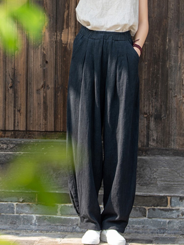 Johnature Women Loose Cotton Linen Casual Solid Color Elastic Waist Lantern Pants 2025 Spring New Female Trousers - view 4