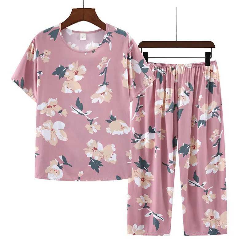 Women's Sleep Lounge Cotton Silk Pajamas Homewear Suit Women's Summer Thin Short-Sleeved Homewear Rayon Middle-Aged Mom Casual Pajamas Homew - view 7