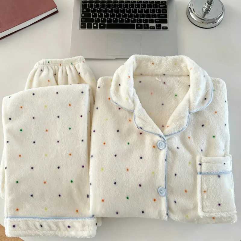 Women's Sleep Lounge Thickened Warm Winter Flannel Ladies Pajamas Top And Pants Nightwear Homewear Colorful Dot Print Women's Sleepwear Loun - view 5