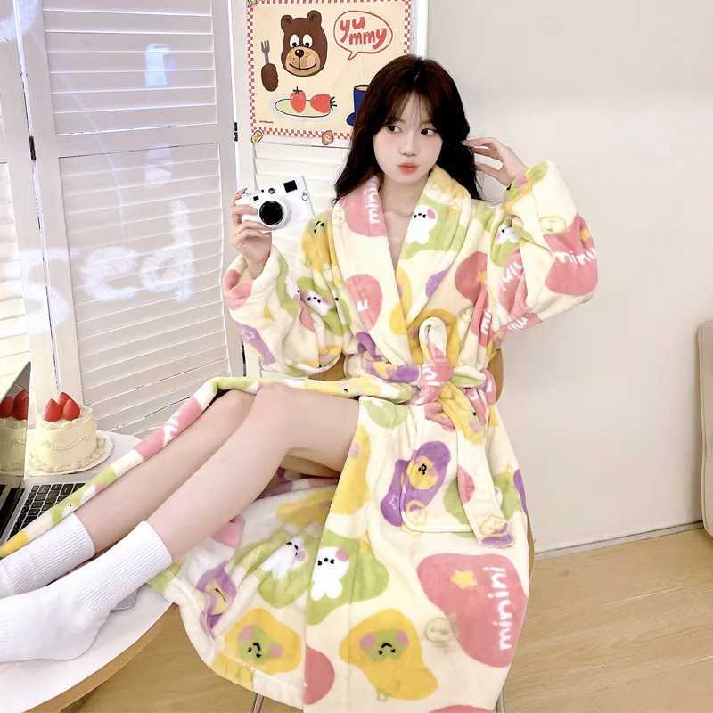 Lounge Women's Sleep 2024 Autumn Winter New Flannel Nightwear Loose Kimono Robe Sweet Homewear Women Warm Robes Long Sleepwear Loose LoungewearC2 - view 4