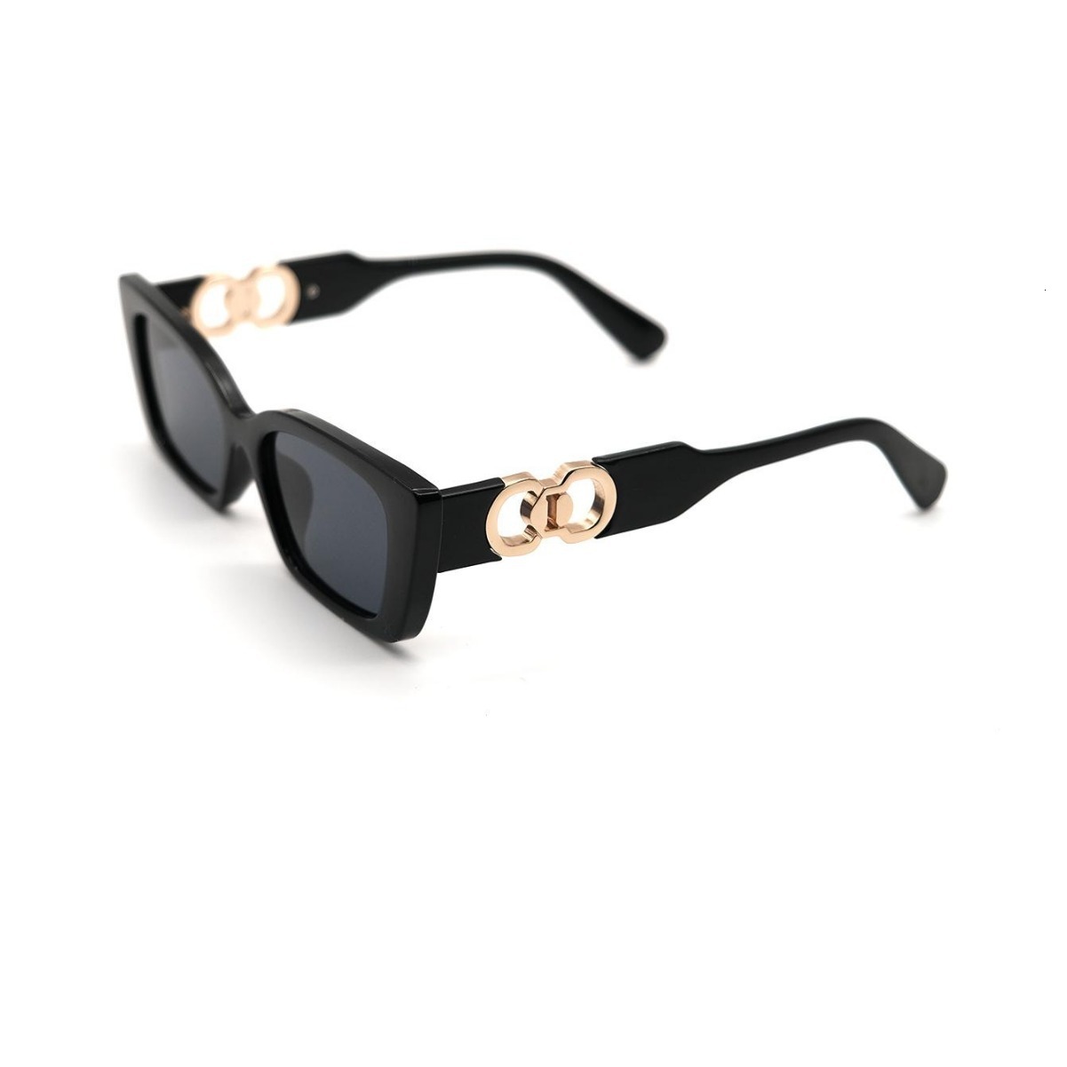 High-End Designer Sunglasses Shein Simple Small Rectangular Temple Glasses With Metal Double Ring Decoration For Beach Parties And Vacations, Fashiona