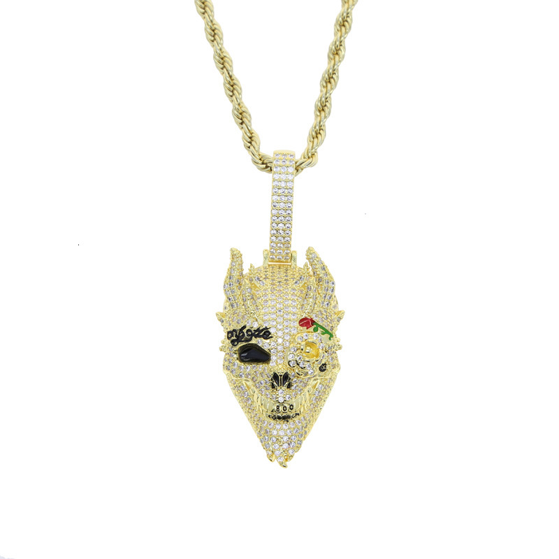 Hip Hop Necklace Jewelry Gold Plated Skull Pendant Moissanite Skull Pendant Iced Out Diamond Skull Pendant for Men Necklace - view 6