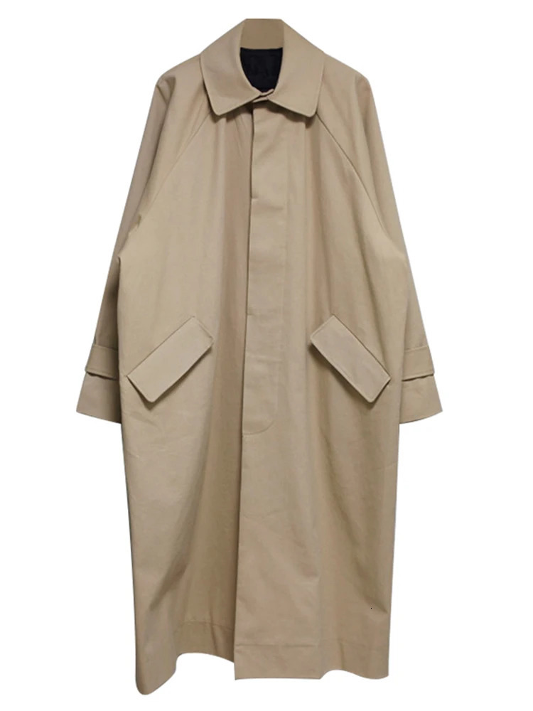 Mauroicardi Spring Autumn Long Oversized Black Khaki Trench Coat Men Raglan Sleeve Single Breasted Loose Casual Korean Fashion 260923 - view 4