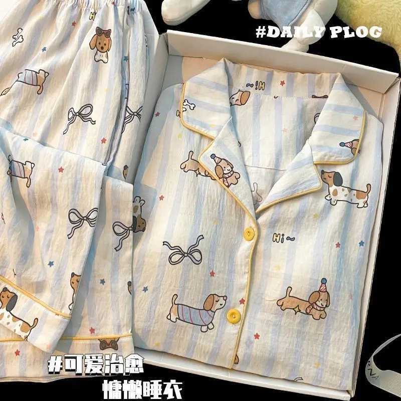 Women's Sleep Lounge Women's Thin Pajama Set Long Sleeve Printed Embroidered Loose Fit Sweet Style Home Clothing Pants H260924 - view 4