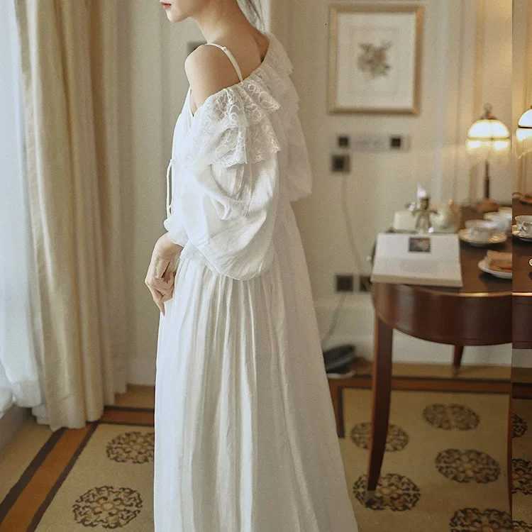 Lounge Women's Sleep Women 100% Cotton Spring Autumn Elegant Long Sleeve 2 Pieces Nightgown Palace Court Style Retro Nightdress Morning Gown Robe - view 4
