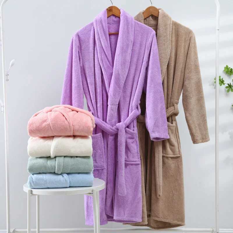 Lounge Women's Sleep Coral Fleece Bathrobe Couple Long Sleeve Robe Thickened Soft Absorbent Home Pajamas Couple StyleC260924