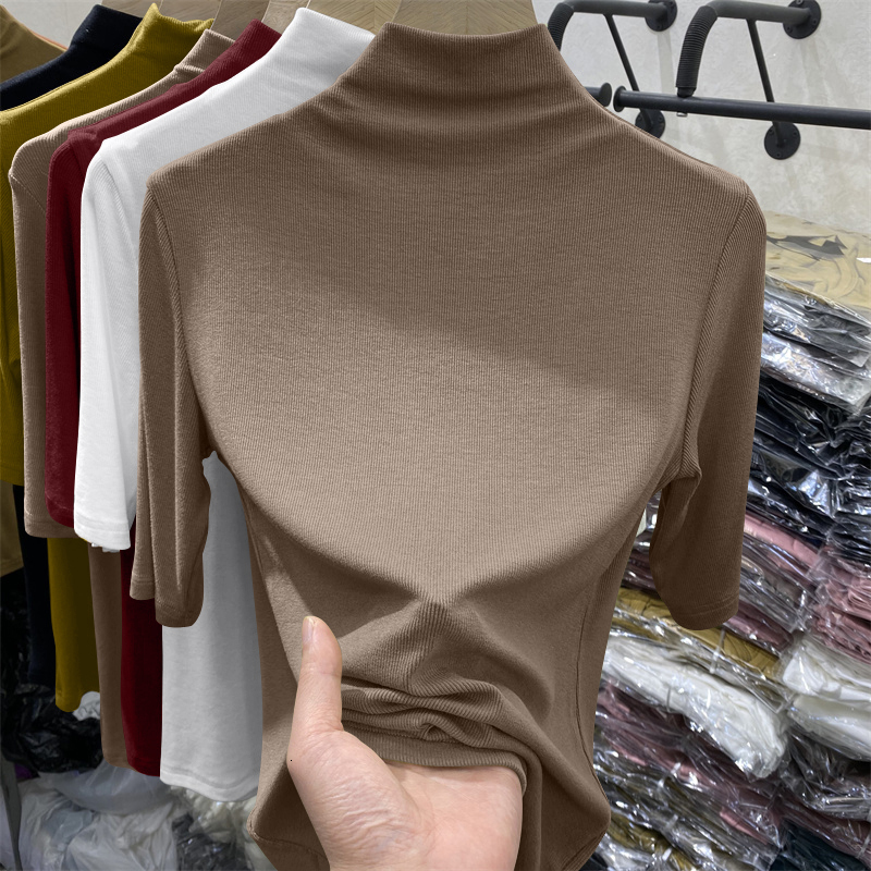 Slim Fit Half High Collar Short Sleeve Women's T-Shirt Inner Wear Base Shirt Top Trendy Commute Spring Summer Fashion plus Size - view 6