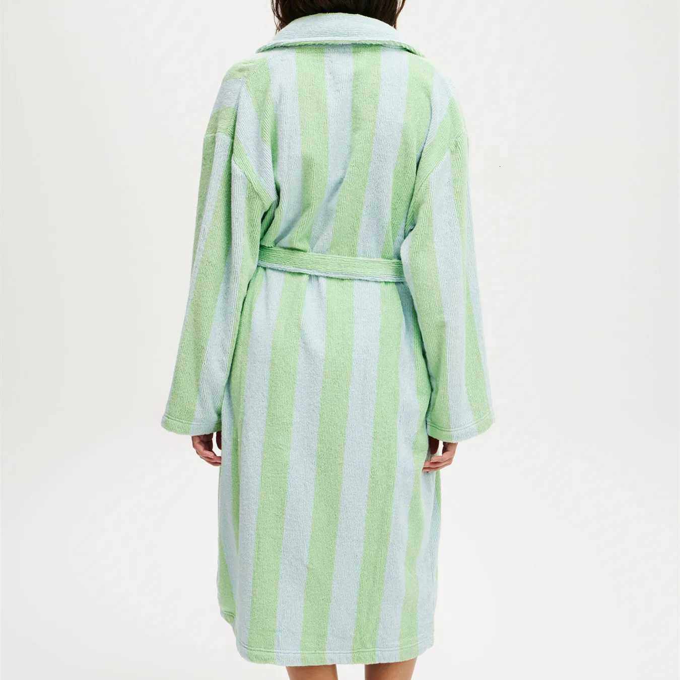 Sleep Lounge Women's Women's Shawl Robe Loungewear Winter Fall Plush Striped Terry Cloth Bathrobe with Pocket Long Sleeve Knee Length Lounge - view 3
