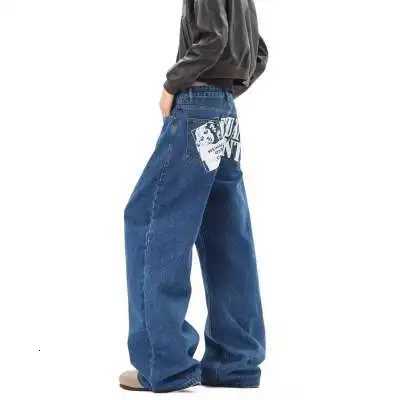 Men's Jeans Vintage American Style Blue Pocket Full Printed Y2K Jeans Couple Classic Baggy Straight Wide-leg Pants Ripped Jeans H260924 - view 7