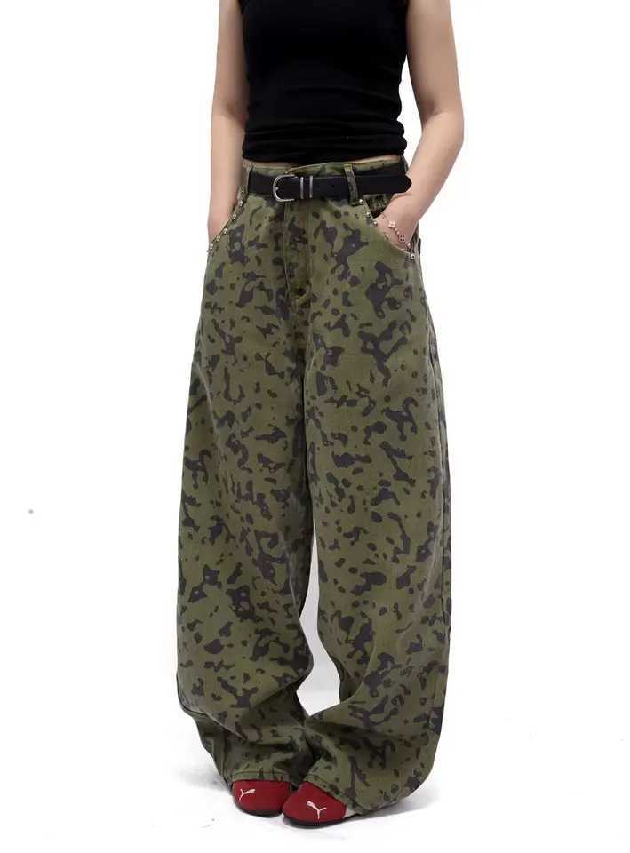 Men's Jeans Vintage Camouflage Men's Jeans Fashion Washed Casual Wide Leg rivet Denim Pants Autumn Winter Loose Male Trousers H260924 - view 4