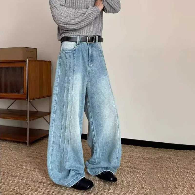 Men's Jeans 2026 New Vintage Washed Side Stripe Jeans For Man Y2K Streetwear Patchwork Design Baggy Denim Pants Casual Punk Straight Jean H260924 - view 5