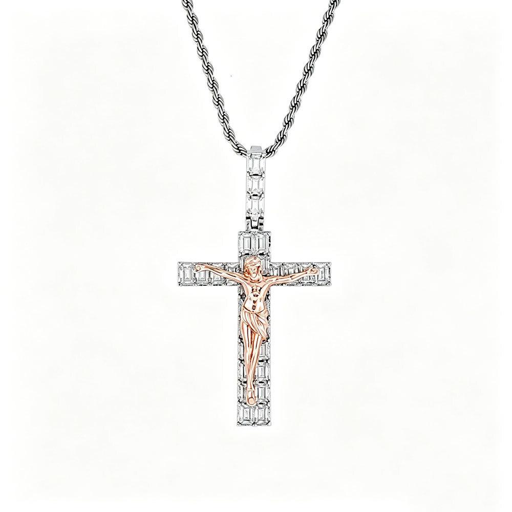 Cross Pendant with Moissanite Retro Street-Style Trendy Bamboo Chain Necklace for Men Customizable Hip-Hop Gift Jewelry - view 6