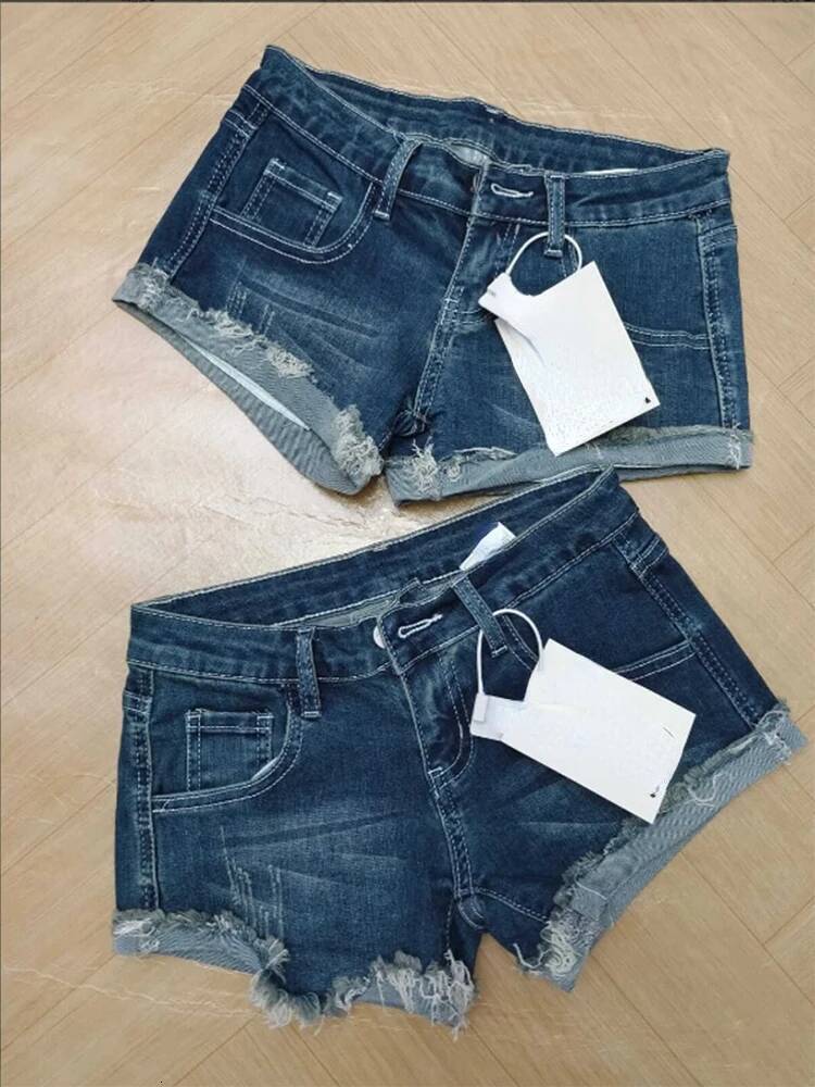 Women's Tassel Denim Streetwear Low Waist Mini Jeans Shorts 2000s Vintage Y2k Cowboy Short Pants Harajuku Clothes