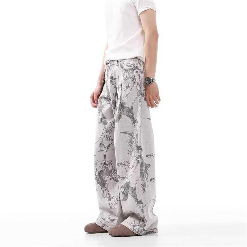Men's Jeans 2026 New Men's Goth Graphic Printed Straight Leg Jeans Harajuku Fashion Baggy Denim Trousers Y2K Vintage Streetwear Gray Jean H2 - view 6