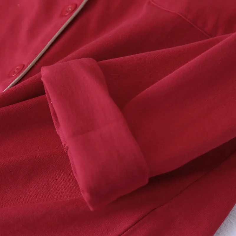 Women's Sleep Lounge New Spring And Autumn Couple Knit Pajamas Long-sleeved Trousers Two-piece 100% Cotton Red Men's And Women's Home S - view 6