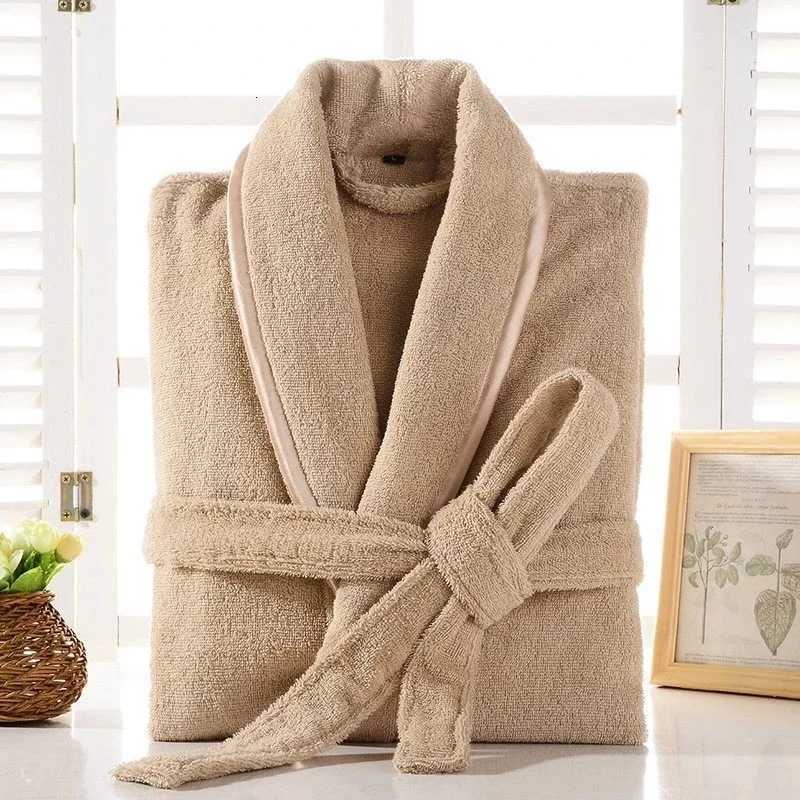 Sleep Lounge Women's Terry Robe Women 100% Cotton Bathrobe Lovers Brown Robes Men Bathrobe Solid Towel Fleece Long Sleepwear Bridesmaid Robe Whit