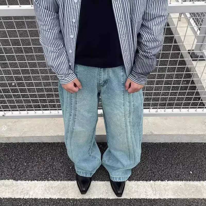 Men's Jeans 2026 New Vintage Washed Side Stripe Jeans For Man Y2K Streetwear Patchwork Design Baggy Denim Pants Casual Punk Straight Jean H260924 - view 7