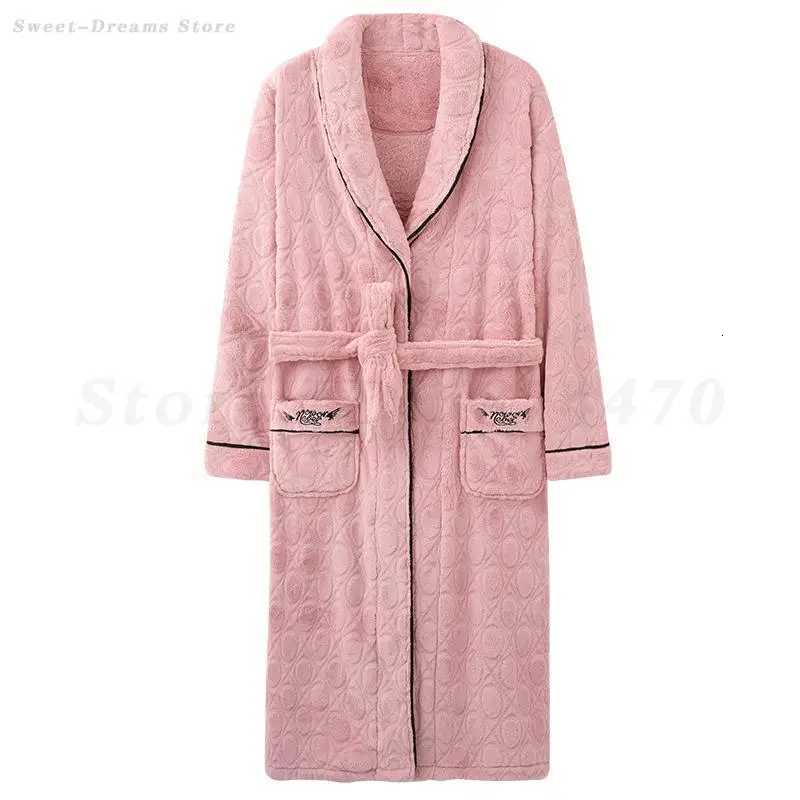 Lounge Women's Sleep Winter Flannel Thicken Robe Women Long Sleeve Bathrobe Kimono Gown Sleepwear with Pocket Plus Size 4XL Home Clothing Loungew - view 7