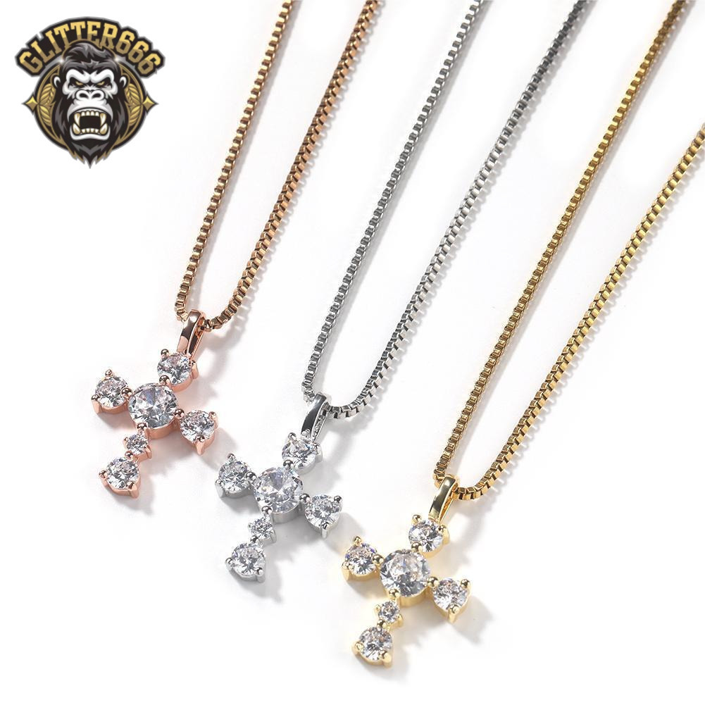 S925 Silver Cross Pendent Necklace Sterling Silver 925 Jewelry Fine Jewelry Cross Round Diamond Hip Hop Jewelry