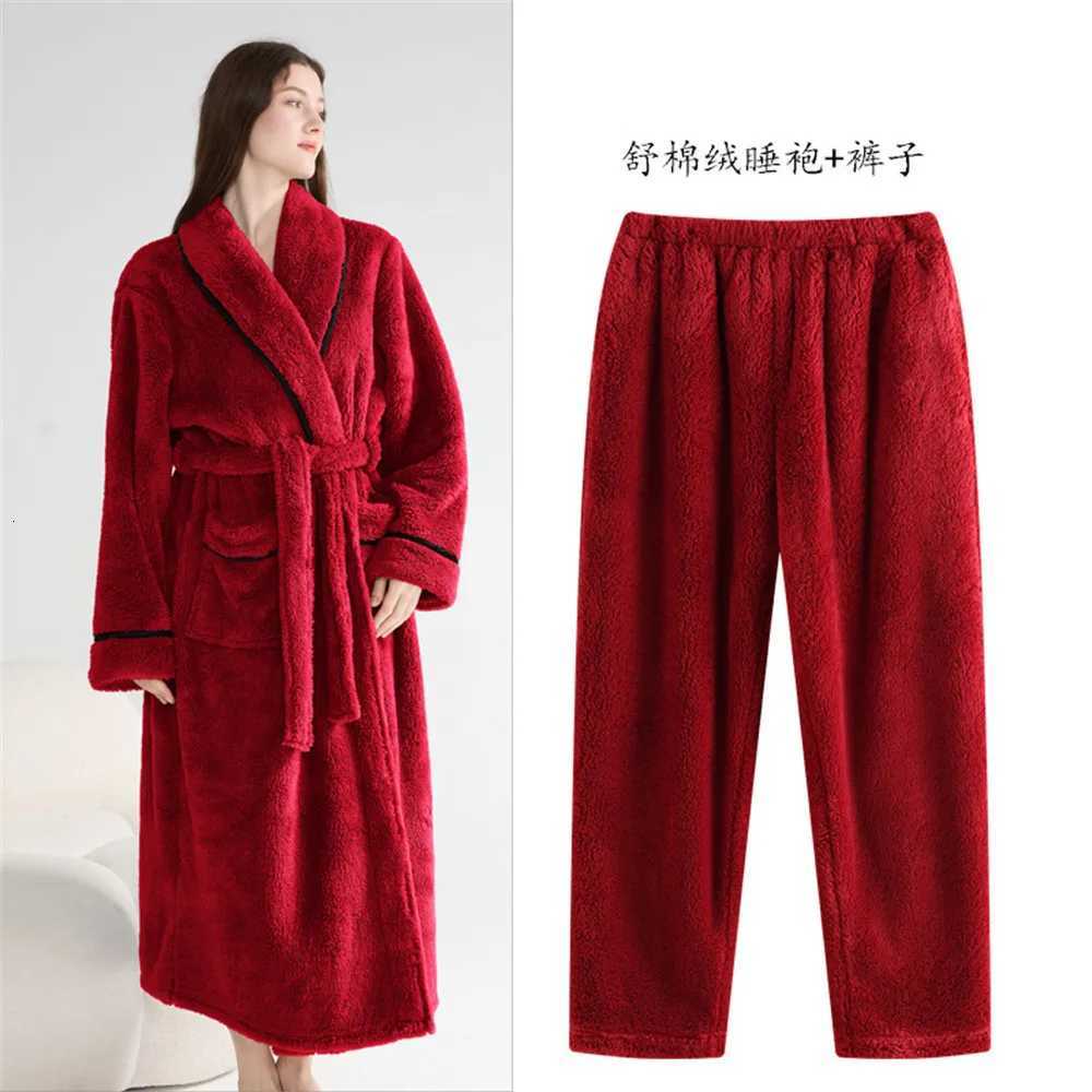 Lounge Women's Sleep Autumn Flannel Long Robe Pants Pajamas Set Winter Thickened Warm Trouser Pijamas Suit Loose Coral Fleece HomewearC260924 - view 6
