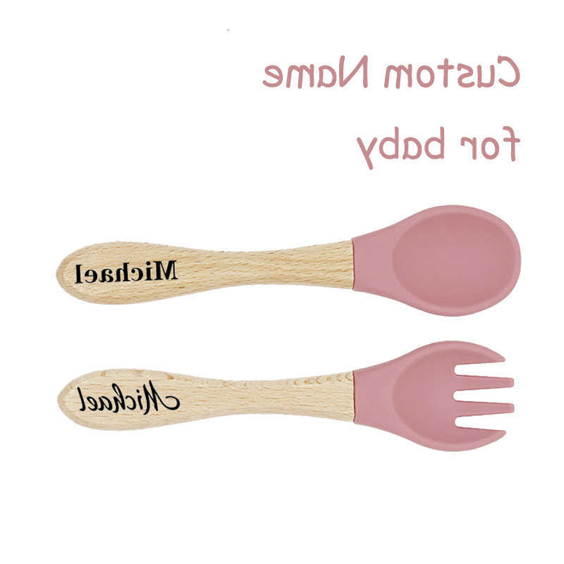 Baby Feeding Other Custom Name Personalized Baby Bamboo Fork Silicone Wooden Feeding Spoon Toddlers Infant Feeding Accessories Organic BPA Free C26092