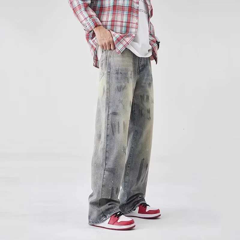 Men's Jeans Spring Men's Graffiti Printed Straight Leg Jeans High Street Fashion Ripped Baggy Denim Pants 2026 New Hip Hop Retro Y2K Jean H2 - view 5