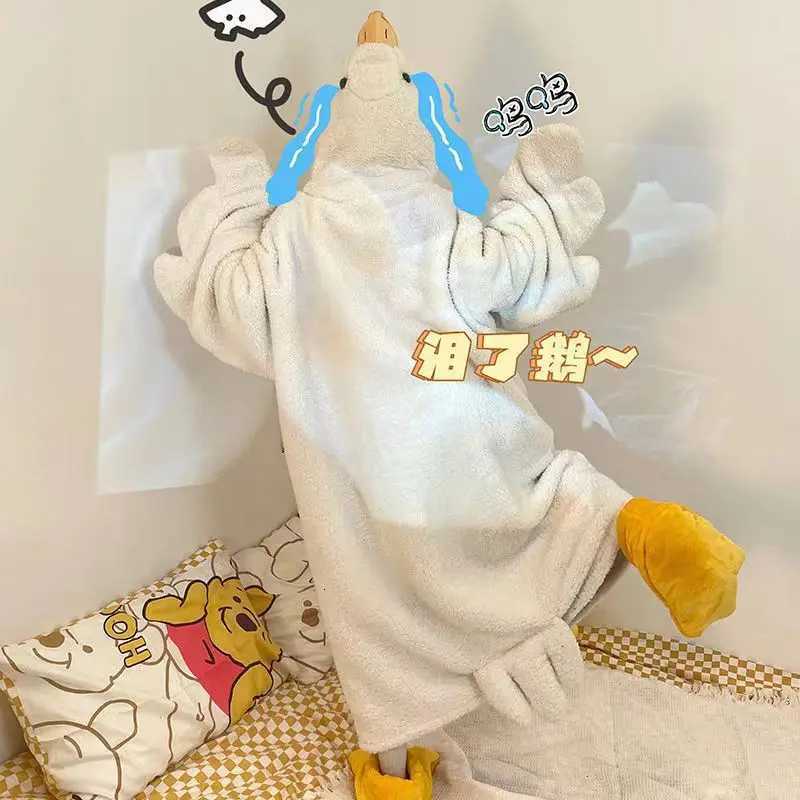 Lounge Women's Sleep Hot Thicken Coral Fleece Hooded Robe Big Goose Nightgown Funny Goose Couple Cute Cartoon Sleepwear Cosplay Duck Home Clothes