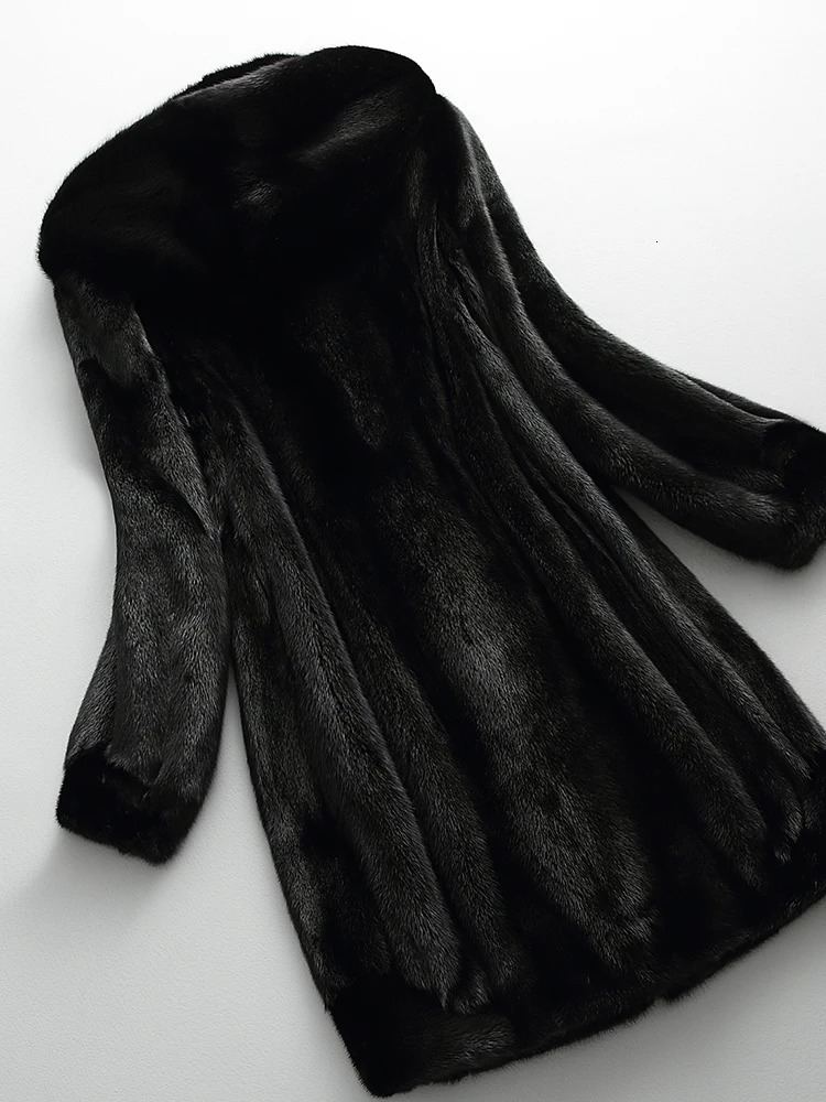 Lautaro Winter y Long Black Faux Mink Fur Coat Women with Hood Long Sleeve Elegant Thick Warm Fluffy Furry Jacket 6xl 7xl 260922 - view 3