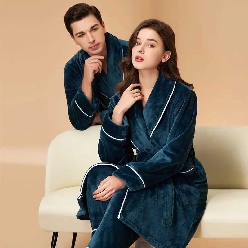 Lounge Women's Sleep Thickened Flannel Pajamas For Men Women Warm Robe With Pants Autumn Winter Coral Fleece Bathrobe Nightwear Home WearC260924 - view 5